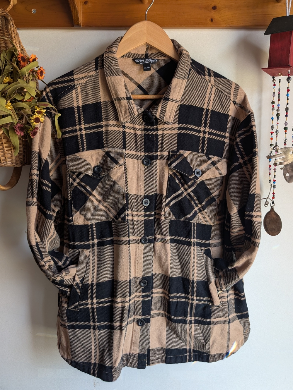 Cozy Fall Layering Camel Black Plaid Flannel Shacket B.C. Clothing Co.